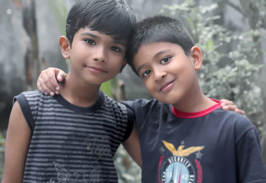 Indian children studying together